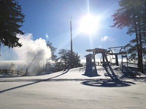 The snow-making machines at work at Laurentian Ski Hill, as seen in this early morning photo from the North Bay-Mattawa Conservation Authority office.
Sue Buckle File Photo