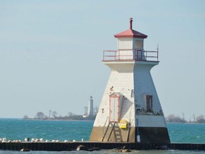 The Saugeen River Front Range Light with the Chantry Island lighthouse in the background on Saturday, November 7, 2020.