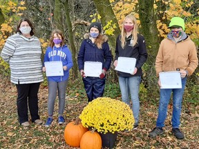 Judging: From left, leader Sarah Shapton, Lily Shapton (Top Overall),  Emily Bieman (Top Intermediate), Lauren Bos, (Top Senior) and Daniel Waring, (Top Novice).