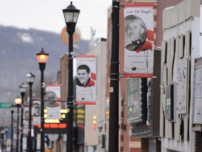 Banners honour veterans in Peace River, Alta. on Saturday, Oct. 31, 2020.