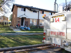 The first of two fires broke out around 2:30 a.m. on Nov. 2 in a townhouse unit in the 400 block area of Kathleen Avenue in Sarnia, fire officials said. Five stations and 23 firefighters were dispatched as the blaze spread to two other attached units. Paul Morden/Postmedia Network