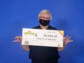 Marla MacLean of Waterford has won $50,000 on a Crossword OLG scratch ticket. Handout