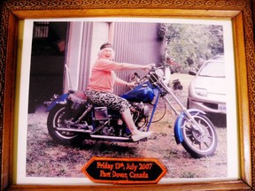 Former Hartford, Bealton and Boston school principal Marion Anderson of Waterford, died last year at age 100. In her will, Anderson left a generous bequest to the Waterford Heritage and Agriculture Museum. This framed photo of Anderson celebrating her 87th birthday at the Friday the 13th motorcycle rally in Port Dover July 13, 2007 was displayed in her room at Golden Pond in Waterford. File photo