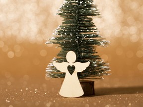 Traditional holiday Christmas decorations, beautiful Christmas trees and trinkets