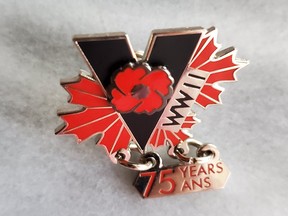 The Royal Canadian Legion pin commemorating the 75th anniversary of the end of the Second World War.
