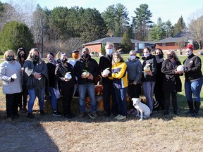 Winners of the 2020 Petawawa Ramble Pumpkin Folks Business Decorating Contest pose for a group photo at the outdoor awards ceremony held on Oct. 30 at McKie Pools and Spas. Taking home pumpkin trophies were Waito Homes, The Shed, Sunny Side Up Breakfast Buffet, Watch My Six, Dog House Brewing Company Ltd., Starbucks, Mary Browns Chicken, St. John’s Lutheran Church and Music For Young Children.