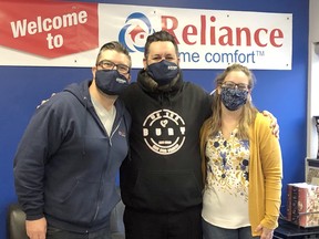 Riley Herbert, operations manager for Reliance Home Comfort; Curtis Loiselle, founder of We the Bury; and Katherine Cockburn, development manager for United Way Centraide North East Ontario.