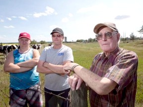 Allan Shenfield, right, his son Kevin Shenfield, centre and grandson Bobby Plourde farm near Spruce Grove. Shenfield was a fixture in the early days of the community and recently passed away.