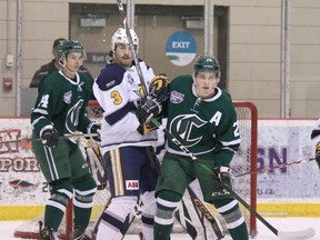 After going 8-2-0 in exhibition action, the Sherwood Park Crusaders lost both of their first regular season outings last weekend against the Spruce Grove Saints. Photo courtesy Target Photography