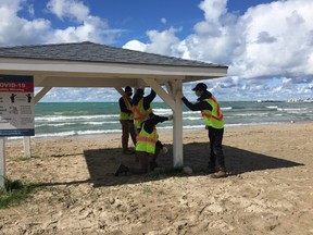 After moving this gazebo 75 feet inland to dry ground after record high Lake Huron water levels left it marooned offshore, Construction Co-Op students at Saugeen District Senior School will build a base and floor for it.
(Bud Halpin photo)