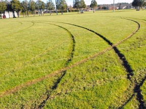 Around $4,000 of damage was cause to the Delhi soccer fields after a vehicle drove through them over the weekend. (OPP PHOTO)