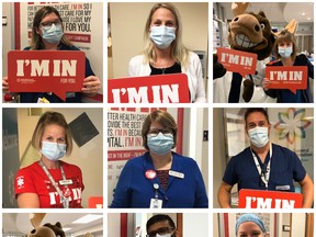 Participants in the Belleville General Hospital Foundation's "I'm In" campaign sport campaign shirts and hold signs. Staff and doctors have donated $117,000 to buy medical equipment.