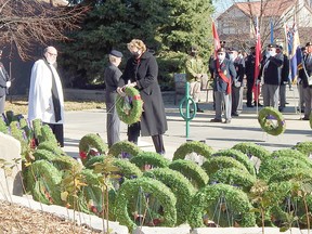 Sarnia-Lambton MP Marilyn Gladu lays a wreath at the Corunna cenotaph during Remembrance Day ceremonies on Nov. 11. Carl Hnatyshyn/Sarnia This Week