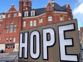 Part of a new winter festival focused on light-based exhibits, one of the new installations at city hall in Stratford is a literal reminder to stay hopeful. (Submitted)