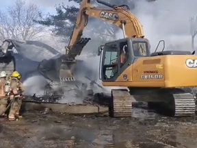 Several outbuildings at a North Walsingham Townline Road property were damaged, with boats, cars, SUVs, camping trailers and farm equipment being lost as a result of a fire on Wednesday morning. (OPP PHOTO)