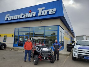 Beaumont Fountain Tire staff presented the Curling Club's raffle winner with his prize this week. (Supplied)