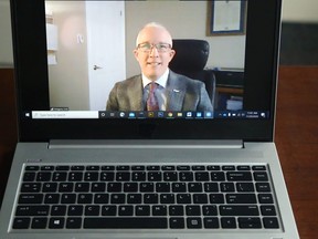 National Defence ombudsman Gregory Lick takes part Friday in a virtual interview. He conducted a week of online meetings with CFB Trenton personnel and family members.