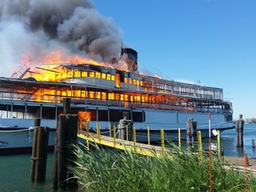 In 2008, the S.S. St. Claire, one of two riverboats that served the Boblo Island Amusement Park, caught fire and was destroyed. Handout