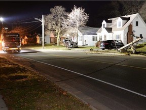 Sarnia police provided this photo of a pickup truck rollover Thursday evening near Maxwell and Capel streets.