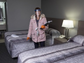 Gail Kilby, head housekeeper at the Stanford Inn, stands in one of the newly renovated rooms. The inn has tried to keep employees working as much as possible despite COVID-19.