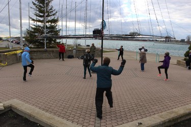 A low-impact exercise class, offered by the West Lambton Community Health Centre, is shown Monday in Sarnia's Centennial Park.