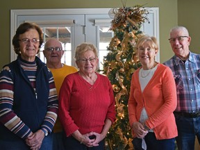 Exeter’s United Church Women were able to organize fundraisers at the Exeter Farmers’ Market and raise over $4,000 in spite of the annual Country Christmas Bazaar being cancelled. From left are Barb Gackstetter, Walt Tiedeman, Barb Tiedeman, Barb Wein and Larry Wein, who were all crucial to the organization and success of the fundraiser. Dan Rolph