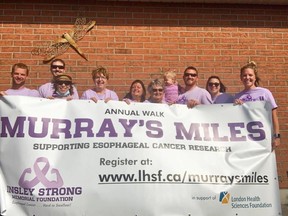 The Insley Strong Memorial Foundation’s third annual Murray’s Miles raised over $14,000 in support of the fight against esophageal cancer. Pictured are the Insleys, who started the foundation in honour of Murray Insley, who passed away of esophageal cancer in 2017. Handout