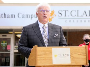 Chatham-Kent-Leamington MPP Rick Nicholls announces $2.49 million in provincial government funding for maintenance and upgrades at St. Clair College at the Chatham campus in Chatham, on Nov. 20. Mark Malone/Postmedia Network
