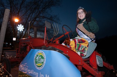 Katie McCurdy, the 2020 Stratford Fall Fair master, didn’t get a chance to appear at the fair this year, but she was part of the annual Parade of Lights in Stratford on Sunday. 
Chris Montanini/Stratford Beacon Herald