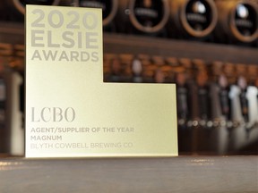 Cowbell’s Elsie Award sits in the brewery following the announcement the LCBO was awarding the brewery as the 2020 Magnum Supplier of the Year. Handout
