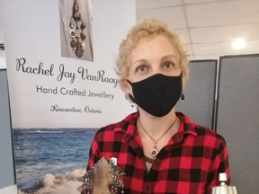 Rachel VanRooyen shows off some of her handmade jewellery that she will be selling at the Re/Max Christgmas Market in Point Clark. The market is sunning Thurs-Saturday from noon-4p.m., until December 19. Hannah MacLeod/Lucknow Sentinel