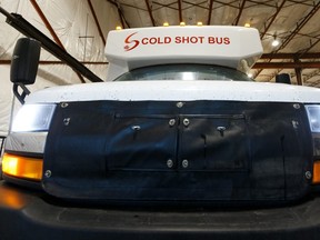 A Cold Shot Bus is seen at the company's depot at 11204 119 Street in Edmonton, on Tuesday, Oct. 29, 2019. The company has routes throughout north and central Alberta including Calgary, Edmonton, Grande Prairie and Fort McMurray.