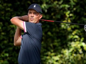 Mike Weir of Bright's Grove, Ont., plays his shot off the second tee during the first round of the Masters at Augusta National Golf Club on November 12, 2020, in Augusta, Georgia. (Rob Carr/Getty Images)