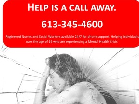 Brockville police are urging people in distress to call the Mental Health Crisis Line. (SUBMITTED PHOTO)