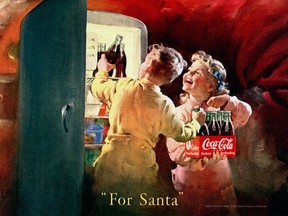 Artist Haddon Sundblom created the popular image of Santa Claus for Coca-Cola ads, with the first appearing in 1931.