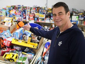 Chatham Goodfellows president Tim Haskell shows a small fraction of the toys collected during The Gift CK. Photo taken in Chatham, Ont., on Friday, Nov. 27, 2020. Mark Malone/Chatham Daily News/Postmedia Network