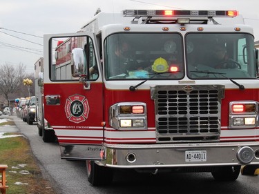 Cornwall Fire Services leading the parade. Photo on Saturday, November 28, 2020, in Cornwall, Ont. Todd Hambleton/Cornwall Standard-Freeholder/Postmedia Network
