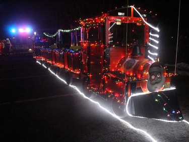 The train had a very different look at night. Photo on Saturday, November 28, 2020, in Cornwall, Ont. Todd Hambleton/Cornwall Standard-Freeholder/Postmedia Network