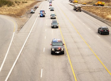 A procession that included the hearse carrying police constable Marc Hovingh’s body travelled from Toronto to Manitoulin Island on Nov. 23. The procession travelled along Highway 69 at Estaire, before turning onto the Trans-Canada Highway. Hovingh, 52, was killed in the line of duty on Nov. 19 while responding to a call in the Gore Bay area. He leaves behind his wife, Lianne, and their four children. A civilian was also killed in the tragic incident. Mary Katherine Keown/The Sudbury Star