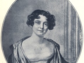 Jane Griffin, 24, later Lady Jane Franklin, in a chalk drawing by Amelie Romilly and lithograph by J.M. Negelen.