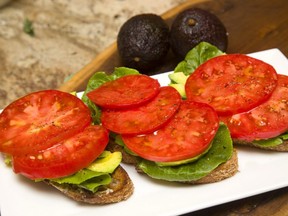 Open face tomato and avocado sandwich (MIKE HENSEN, Postmedia Network)