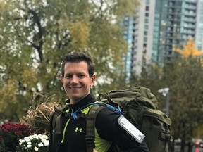 Radek Wasak, who works in the corporate office of Tim Hortons, will be hiking from his office in Toronto to the Tim Hortons Camp in St. George on Monday, a distance of about 100 kilometres.