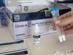 Covid-19 Rapid Test Device kits at Humber River Hospital in Toronto on Tuesday November 24, 2020. THE CANADIAN PRESS/Frank Gunn