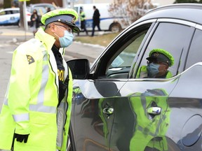 Greater Sudbury Police, Ontario Provincial Police and railway police, along with community partners, participated in a spot-check at the launch of the Festive Reduce Impaired Driving Everywhere (R.I.D.E.) Campaign in Sudbury, Ont. on Friday November 27, 2020.