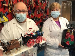 Claude Coderre and Billie Rheault, residents of St. Mary's Gardens, have been taking advantage of some of the resources available to them at the residence to take on some Christmas-themed woodworking projects.

Supplied