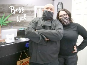 Mike Jourdy, owner of Flippin' Mike's Restaurant, and Melodie Boyle, owner of Boss Leaf, are teaming up for a new Christmas Eve event in Tillsonburg, Flippin' Bosses Christmas. Jourdy, Boyle and their families will be supplying free takeout Christmas dinners to those in need on Dec. 24th. Donations for the event are being accepted at the restaurant and store. (Chris Abbott/Norfolk and Tillsonburg News)