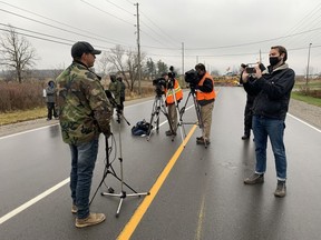 Skyler Williams held a small news conference on Nov. 26 at the barricade of the protest site that's been dubbed Land Back Lane in Caledonia.