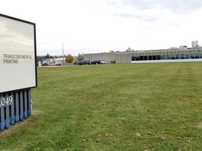 Owen Sound's TC Transcontinental Printing plant will gain work but not more jobs as a result of a Winnipeg plant closure by Jan. 31. Photo taken Thursday, Nov. 5, 2020. (Scott Dunn/The Sun Times/Postmedia Network)
