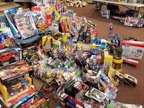 This 2019 photo shows off a portion of donations received by the Whitecourt Christmas Hamper program. The committee has put out boxes to start collecting items for this year.