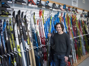 Patrick Gallagher is the manager of Trail Sports, located at the Canmore Nordic Centre. He says there has been an unprecedented interest in cross-country ski equipment this year due to the pandemic. photo by Pam Doyle/www.pamdoylephoto.com